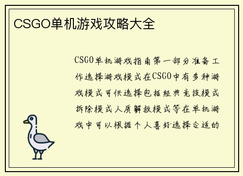 CSGO单机游戏攻略大全